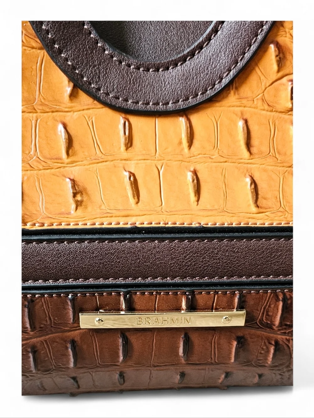 Brahmin Two-Tone Brown & Tan Croc-Embossed Top-Handle Bag - Picture 2 of 12